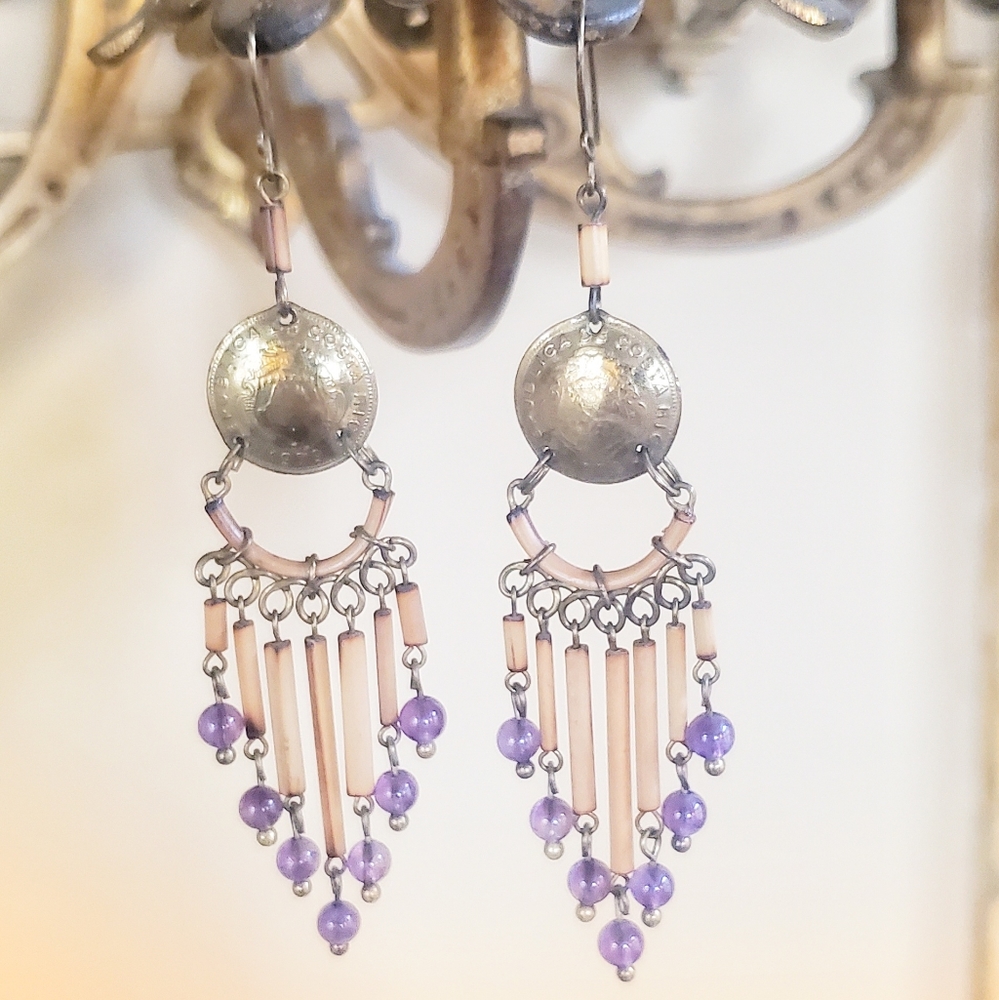 🎄 SALE!! Vintage bohemian earrings with amethyst beads